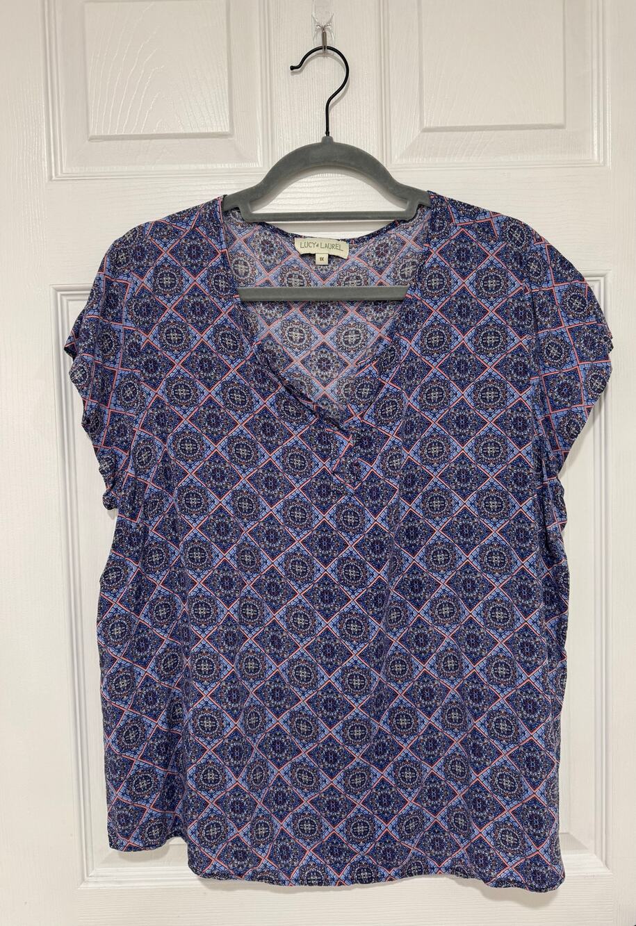 Lucy & Laurel Blue Orange Paisley Light weight Blouse Top 1X Plus